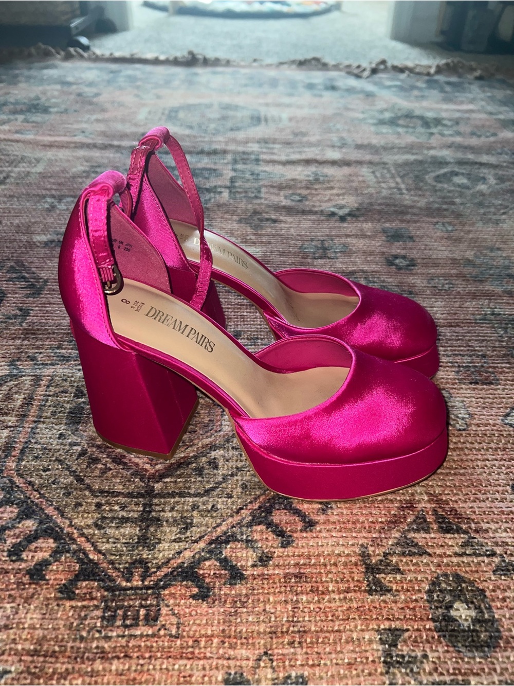 Dream Pairs Satin Magenta Platform Block Heel Sandals